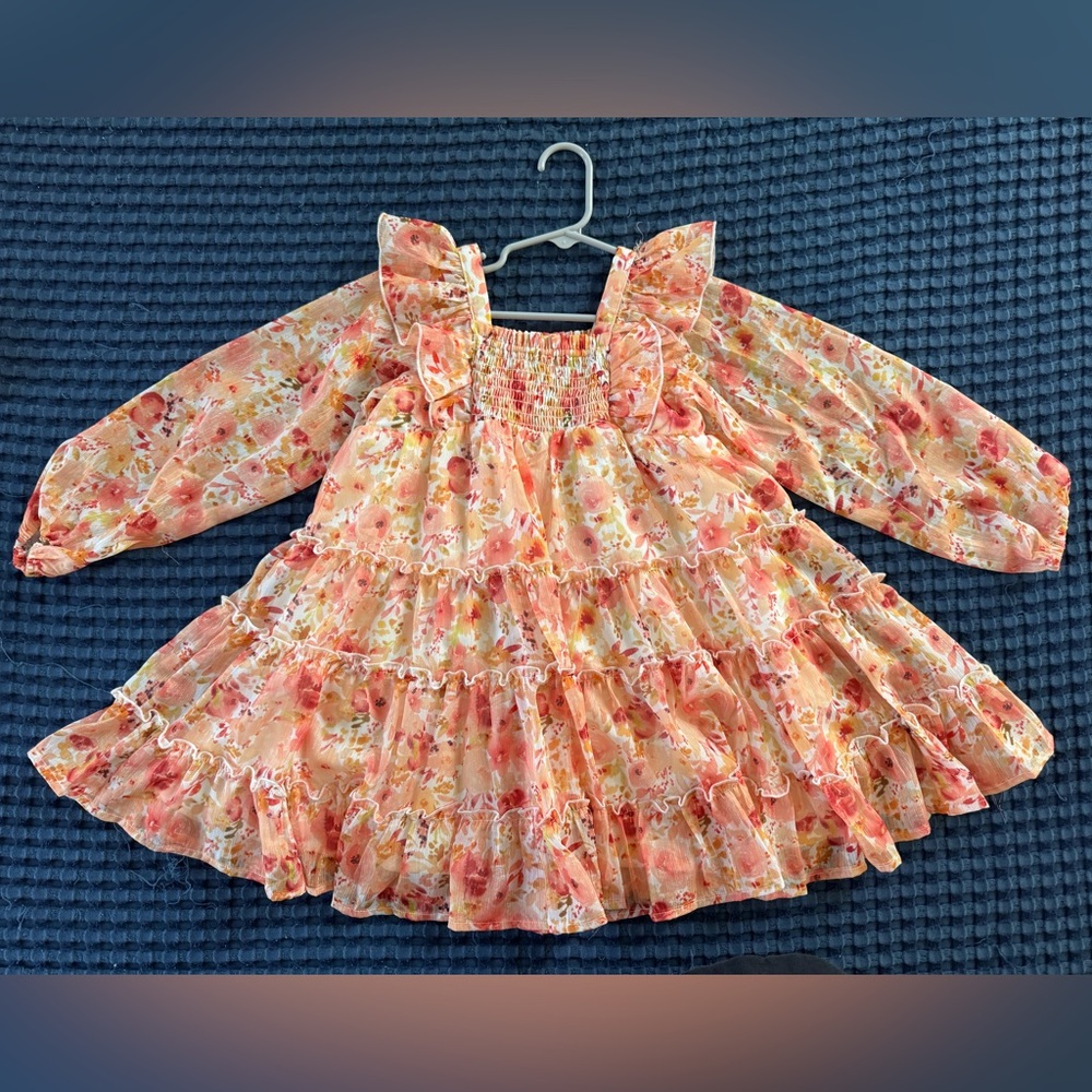 Cheeky Plum long sleeve shimmer dress, fall floral, size 5t